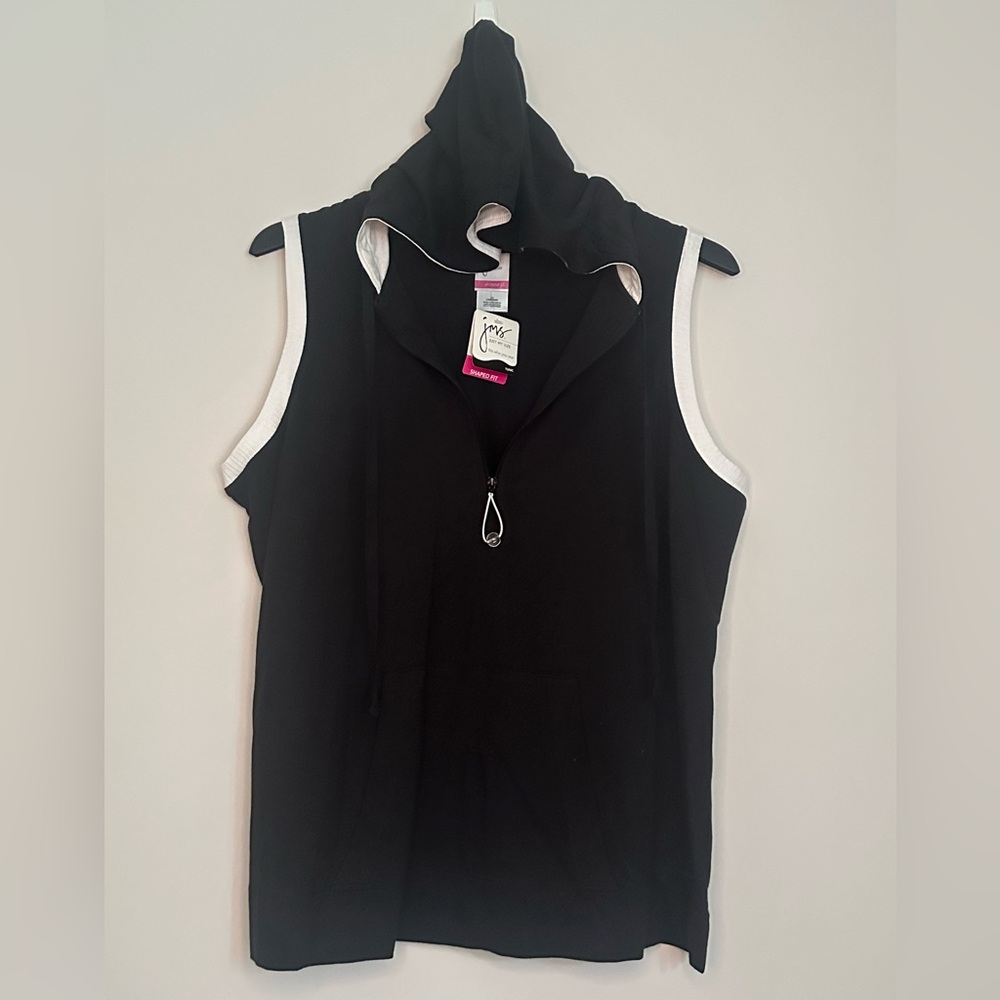 Just My Size Black Sleeveless Zippered Polo Tank Top